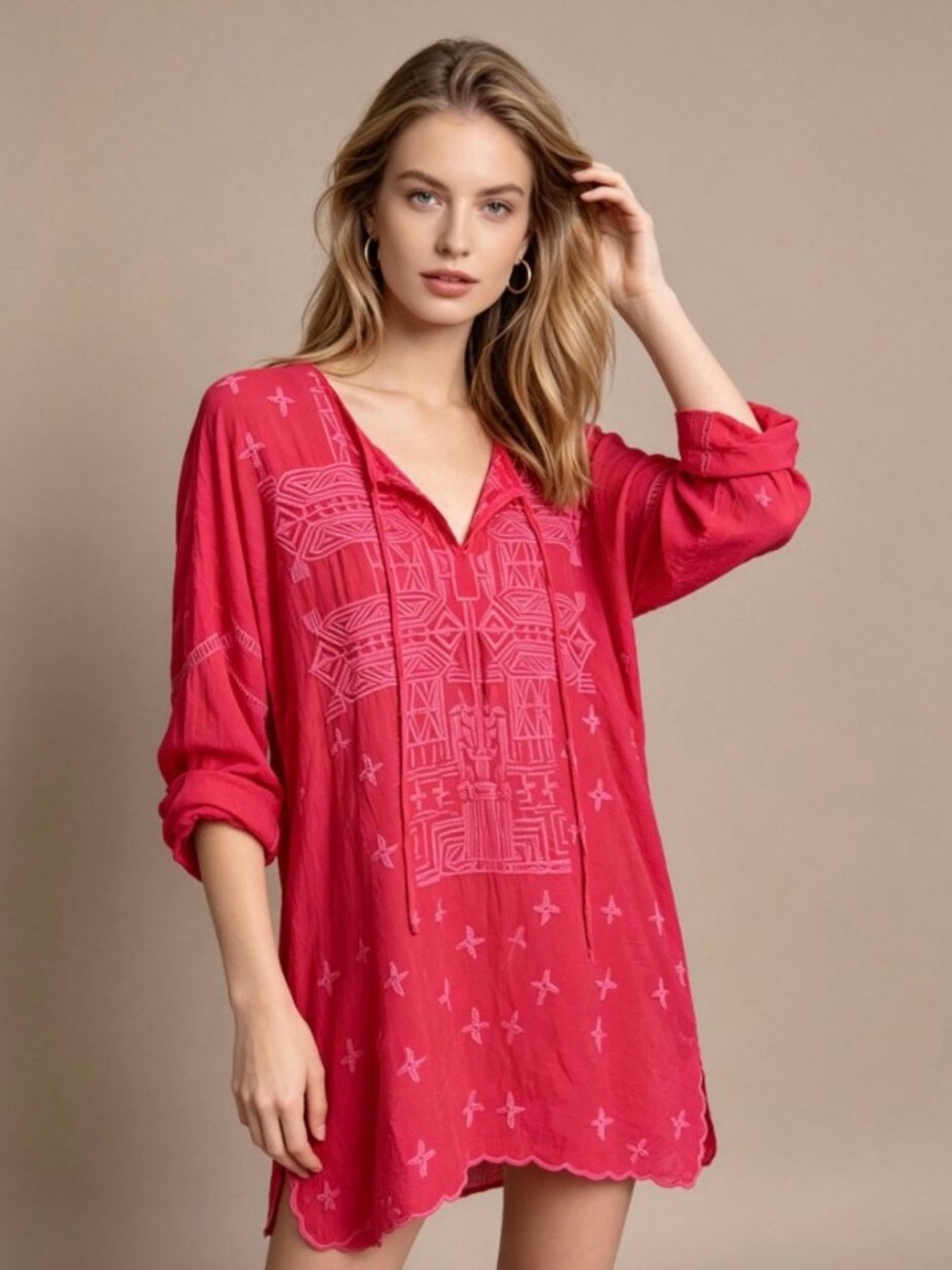 Johnny was size xxl Women’s Pink Embroidered V-Neck Tunic Top leena cupra